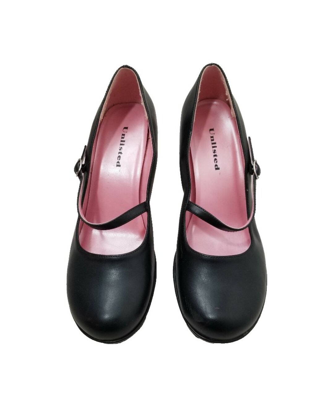 Black Leather Heels Strap Closure Size 8 Unlisted Brand
